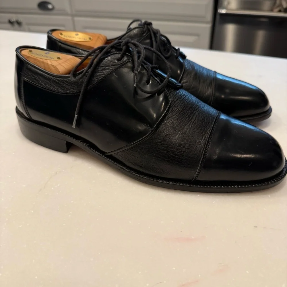 SAN REMO ITALY Men’s Black Leather Dress Cap Toe Oxfords Shoes Sz 9.5 W EUC